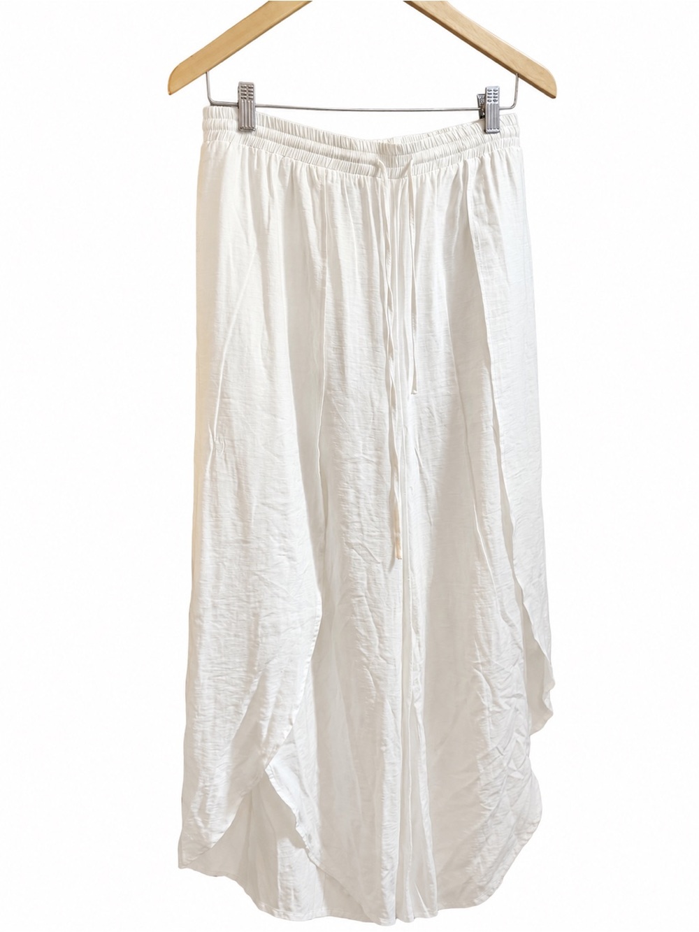 HOMMAGE White Wide Leg Drawstring Pants Size Medium